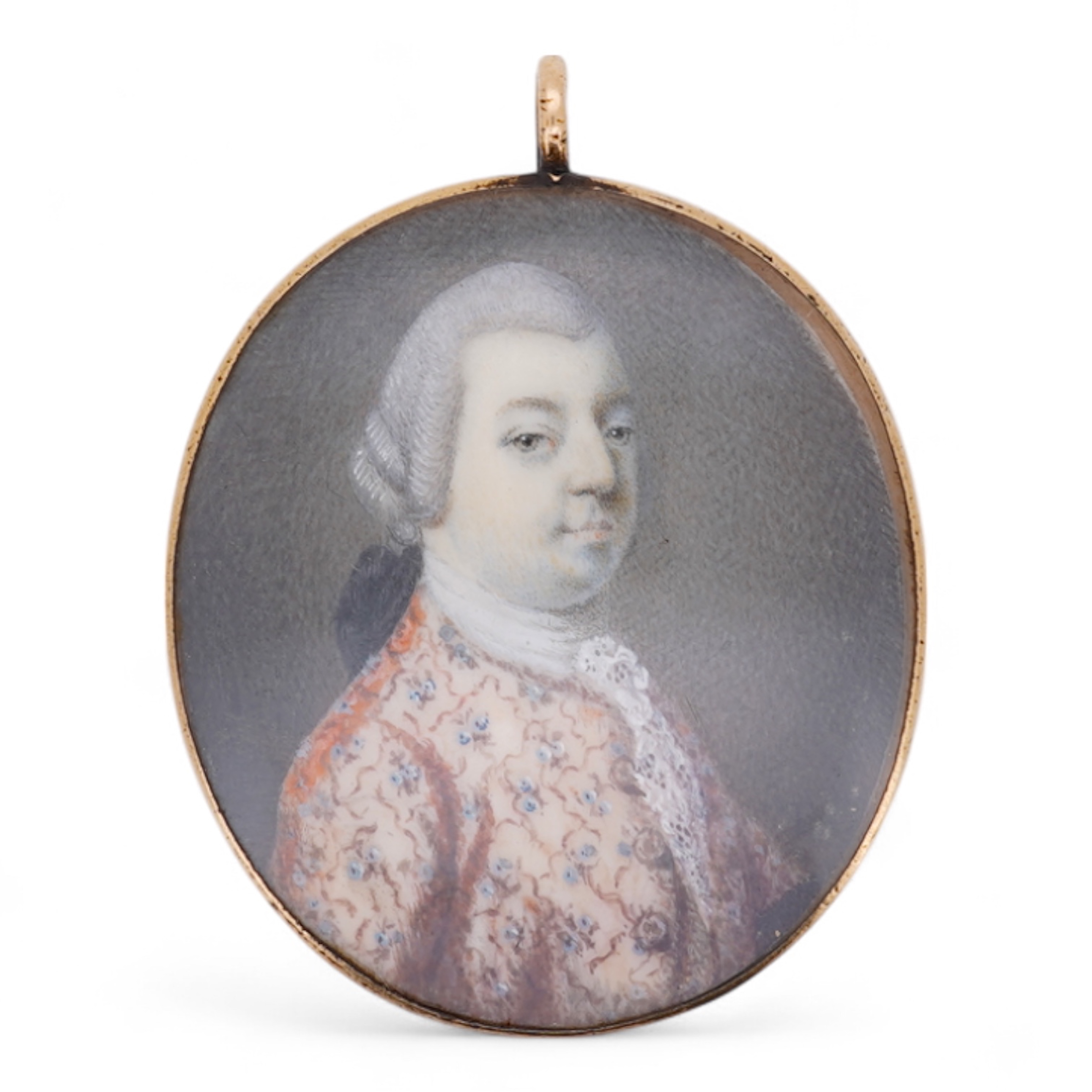 A 19th century gilt framed oval miniature watercolour portrait of a gentleman, on ivory, verso decorated with hair, depicting a landscape scene with a large tree, animals and a house, 36mm. CITES Submission reference, WU